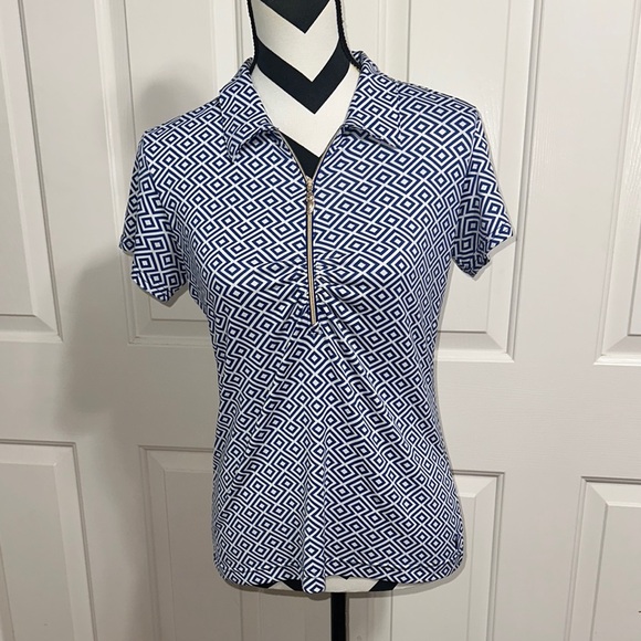 SPORT HALEY Blue and White Geometric Print Top - Picture 1 of 7
